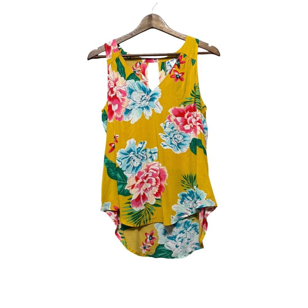 Old Navy Floral Tank Top Women Medium Yellow Excellent High Low Blouse